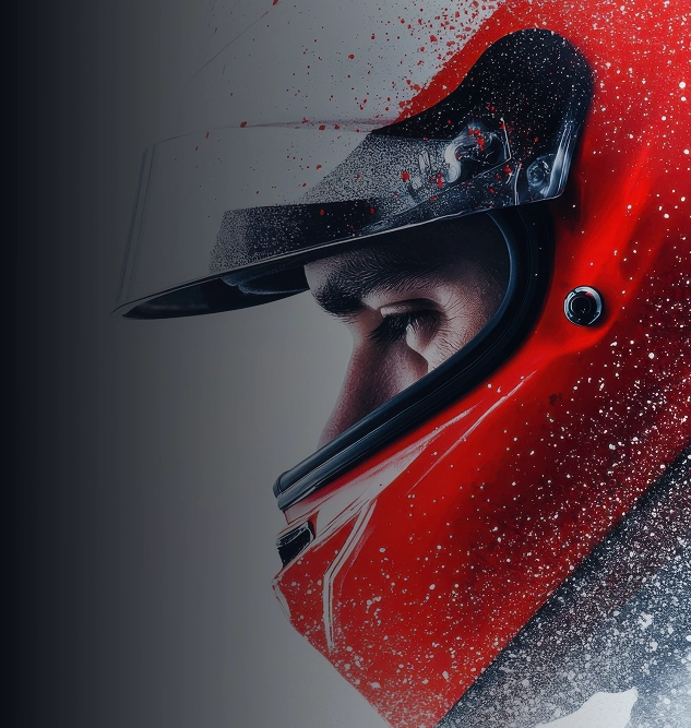 Gros plan sur le profil d'un pilote de motocross portant un casque de protection rouge lors d'un événement de course hors route.